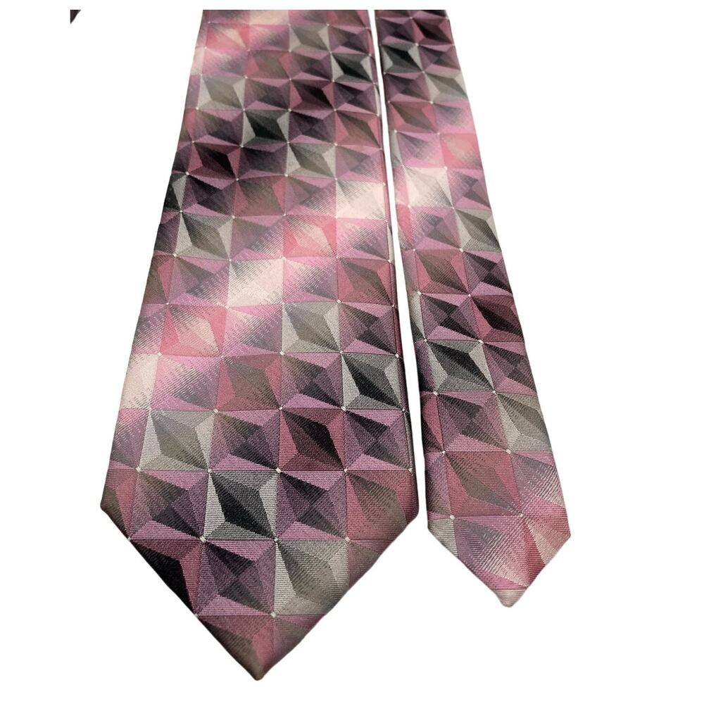 Van Heusen 100% Silk Tie Pink-Black-Silver Shimmer 61" Long x 3 1/4 wide